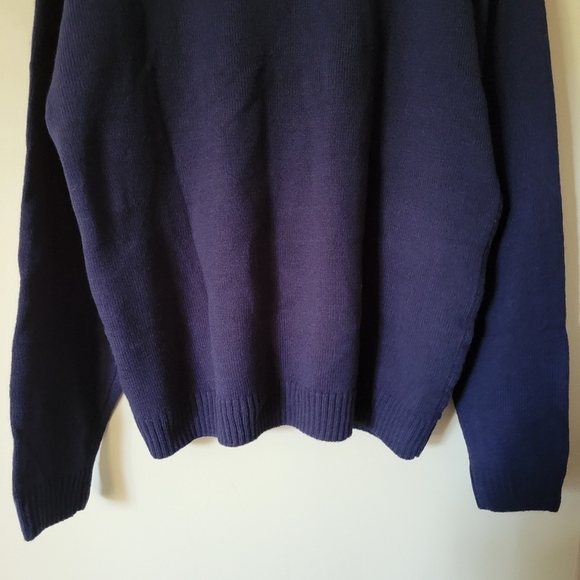 Vintage 90s Textured Knit Navy Wool Blend Grandpa Boyfriend Sweater Size XL - Picture 6 of 7